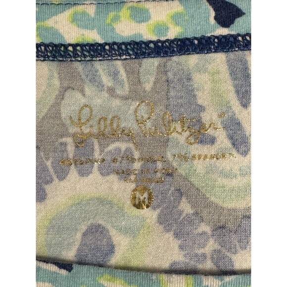 Lilly Pulitzer Top Sz M Dark Blue Green Tropical Indigo Sunset Soft Cotton - Picture 6 of 8